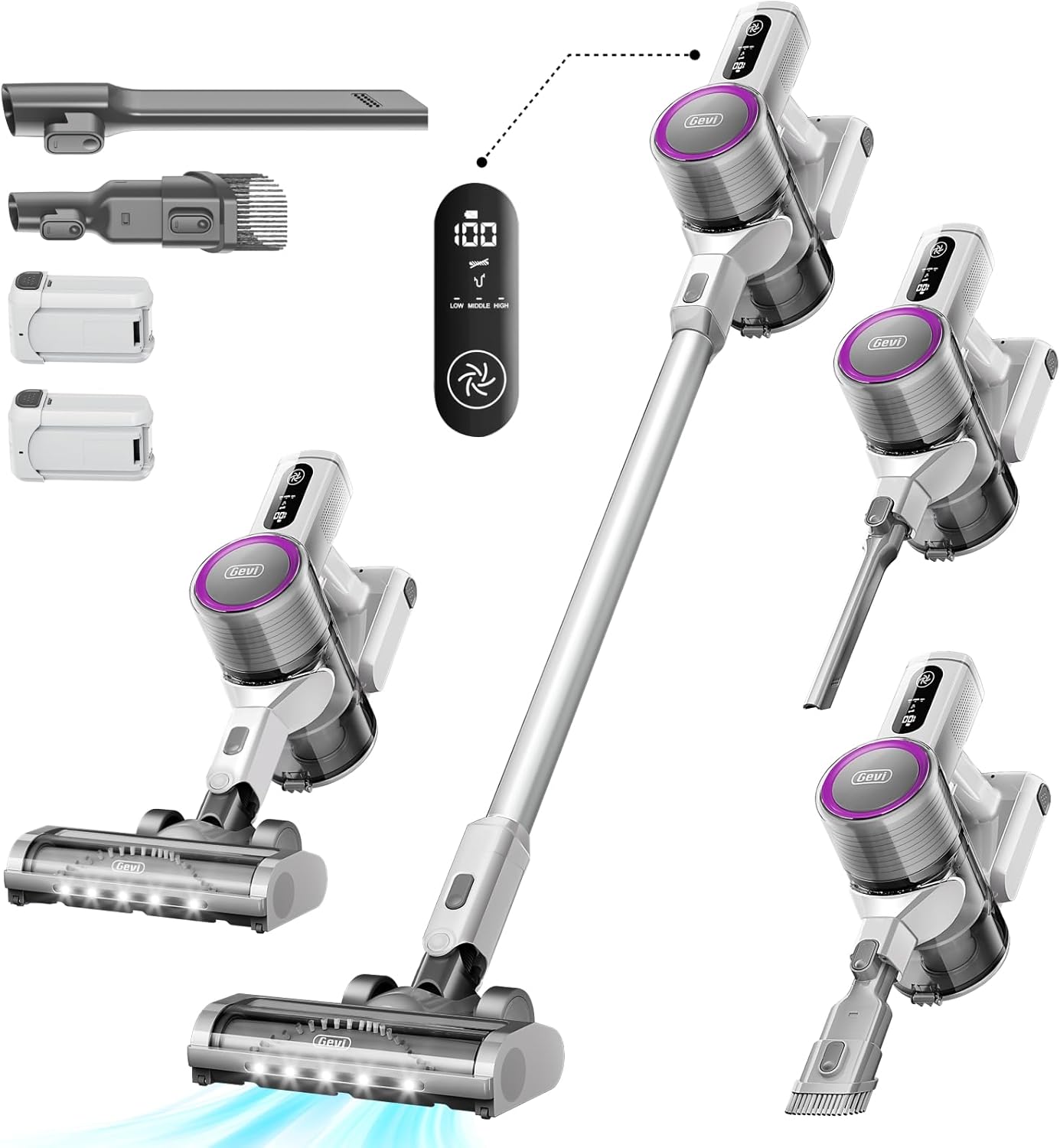Cordless Vacuum Cleaner with 2 Detachable Batteries | Up to 90 Mins Lightweight Vacuum | 3 Suction Modes for Hard Floor Carpet