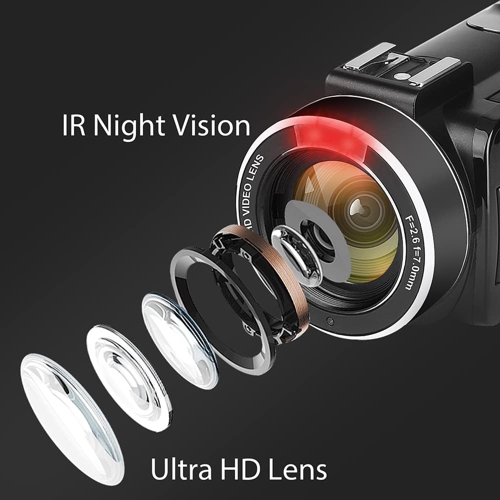 Camcorder Video Camera 4K 56MP UHD Video Camera for YouTube with External Mic Video Camera Camcorder with 32G SD Card 2.4G Remote IR Night Vision, 18X Digital Zoom Camcorder WiFi