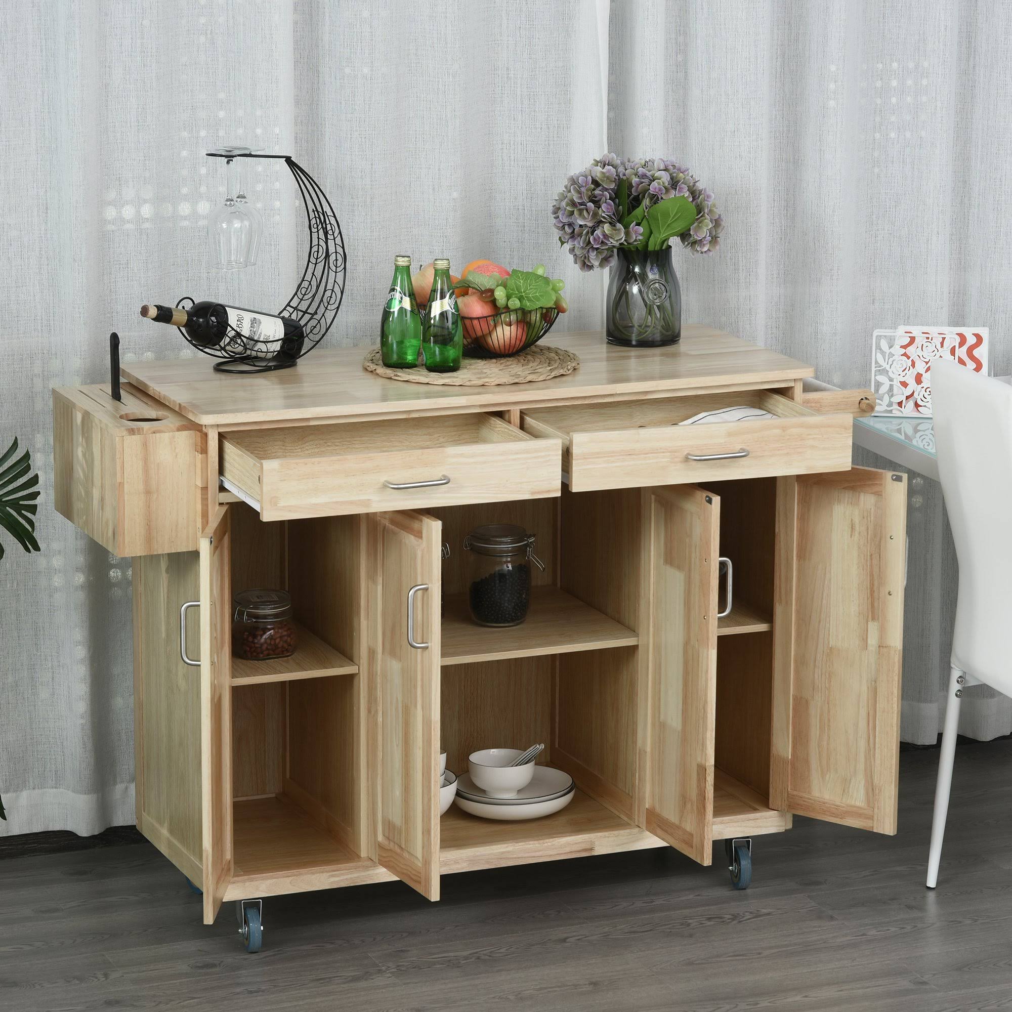 Homcom Wooden Rolling Kitchen Island Utility Trolley Storage Cart