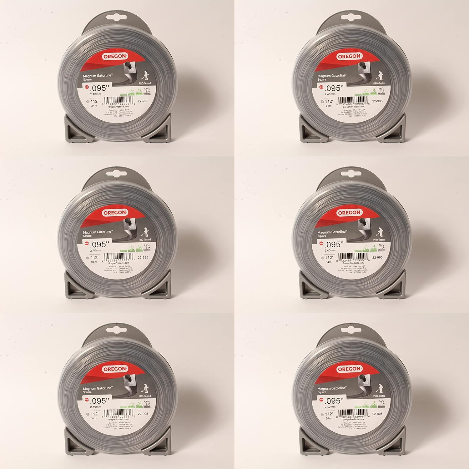 Oregon 6PK 22-995 Magnum Gatorline Square Trimmer Line .095" x 113' Spool 1/2Lb Pack of 2