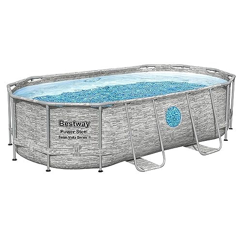 Bestway Power Steel Swim Vista Series II 14' x 8' 2" x 39.5" Above Ground Outdoor Swimming Pool Set with 530 GPH Filter Pump, Ladder, and Pool Cover