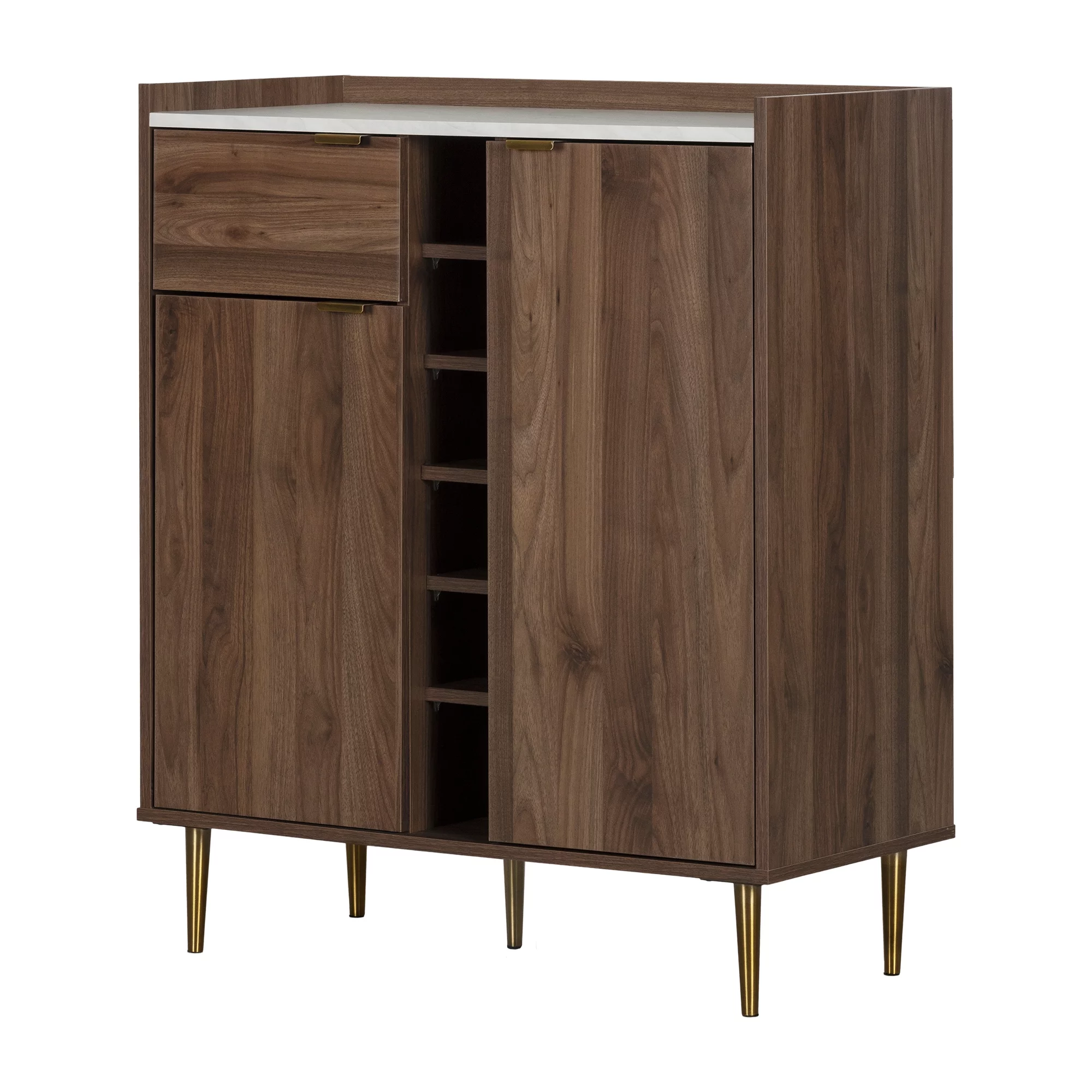South Shore Hype Buffet with Strorage, Natural Walnut and Faux Carrara Marble