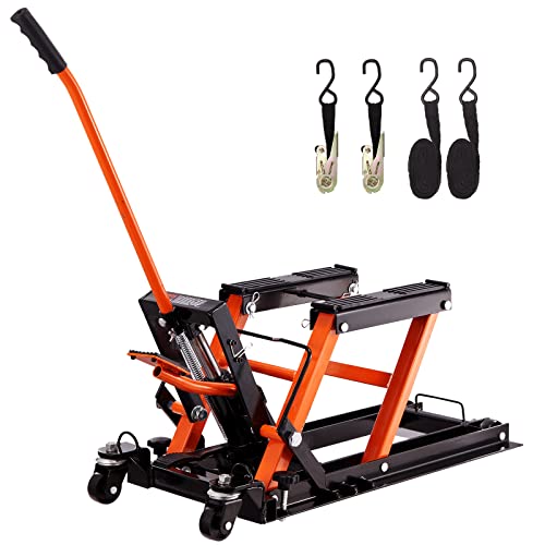 VEVOR Hydraulic Motorcycle Lift Jack 1500 LBS Capacity ATV Scissor Lift Jack Portable Motorcycle Lift Table with 4 Wheels Hydraulic Foot-Operated Hoist Stand for Motorcycle ATV UTV Powersports