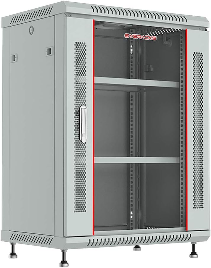 Sysracks 15U Wall Mount Gray IT Network Av Data Server Rack Cabinet Enclosure 24 Inch Depth - 2 Shelves - 8-Way PDU - Fan - Adjustable Feet - Hardware