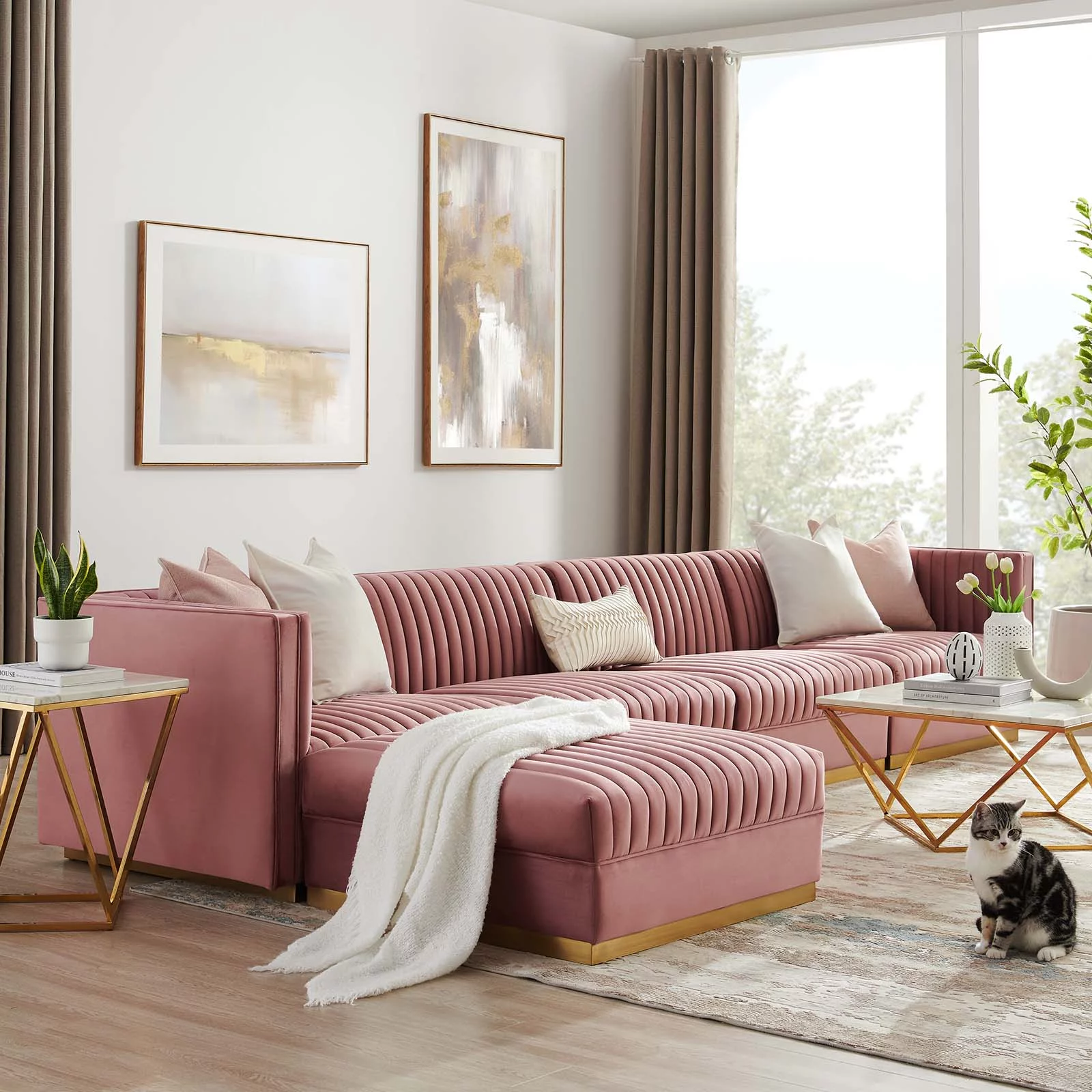 Sanguine Channel Tufted Performance Velvet 5-Piece Modular Sectional Sofa-EEI-5828-DUS