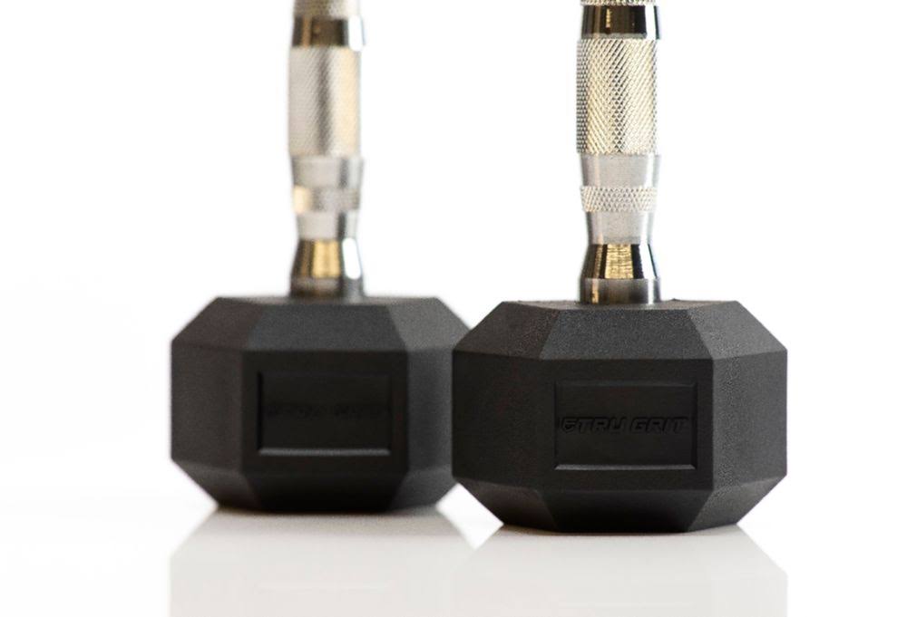 Tru Grit - 65-lb Hex Elite Dumbbell - Black/Silver