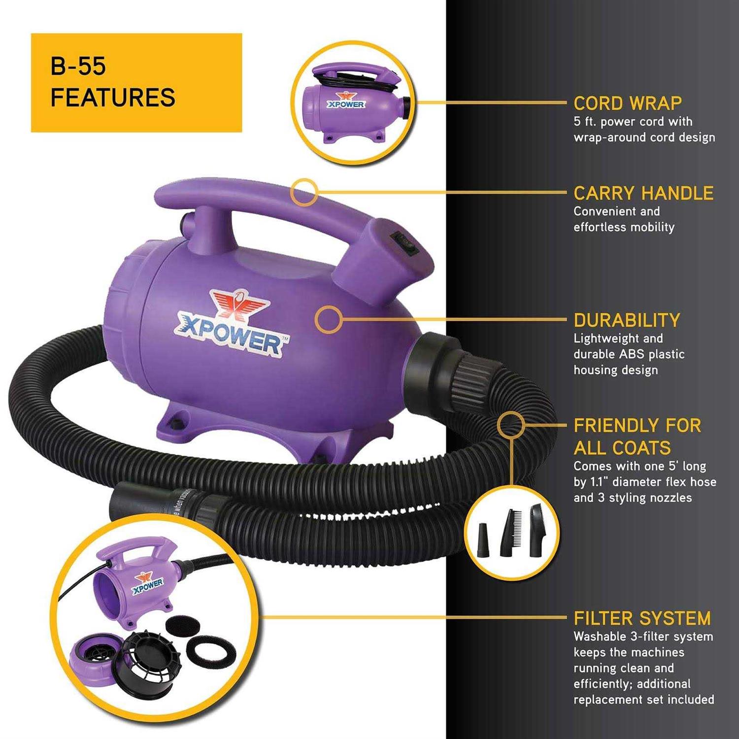XPOWER B-55 Home Pet Grooming Force Dryer Vacuum - Pet Supplies online store