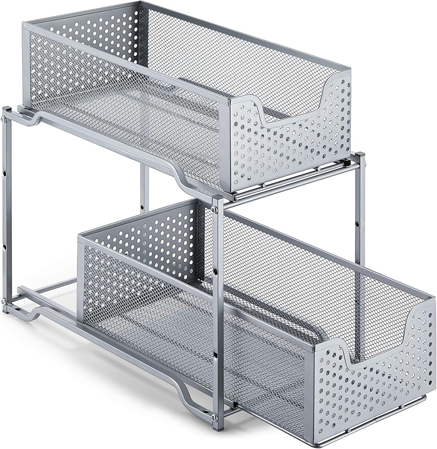 Simple Trending Stackable 2-Tier Under Sink Cabinet Organizer with Sliding Storage Drawer, White