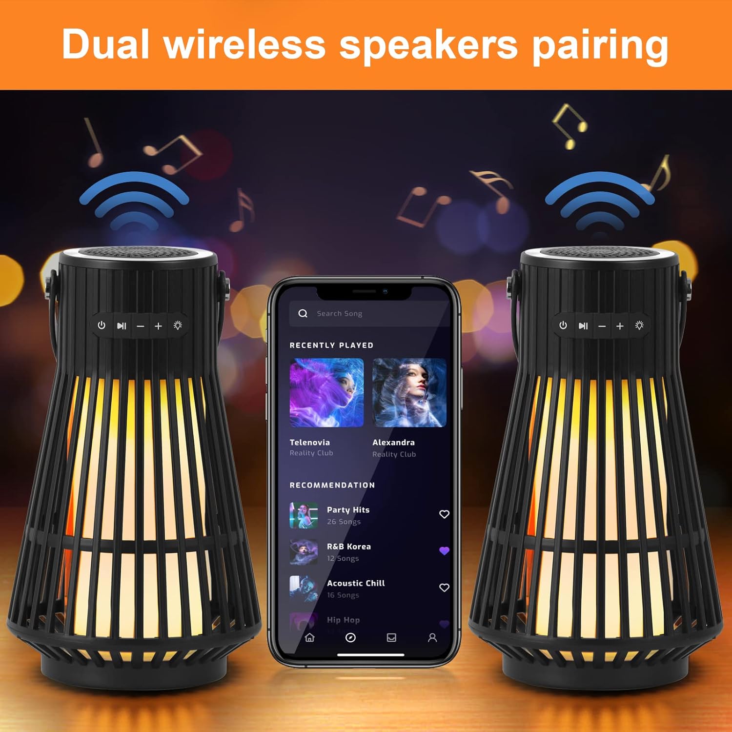 LED Flame Speaker, Tesoorda Portable Waterproof Bluetooth Wireless Speaker for Indoor/Outdoor, LED Flame Effect Speaker with Stereo Sound, Led Table Lanterns/Lamp for Patio,Garden,Camping (1 Pack)