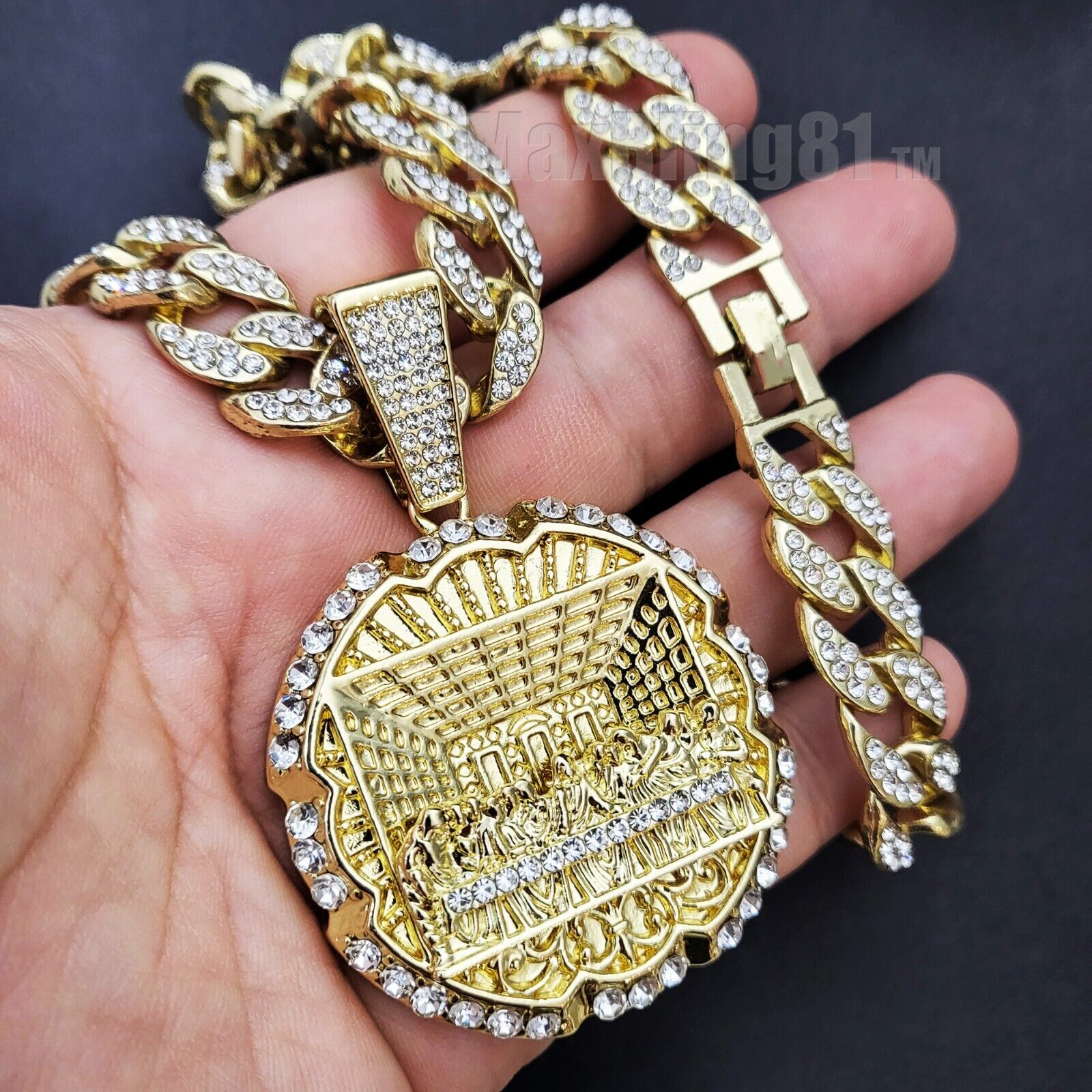 Hip Hop Last Supper Cubic Zirconia pendant & Full 15mm Iced Cuban Chain Necklace