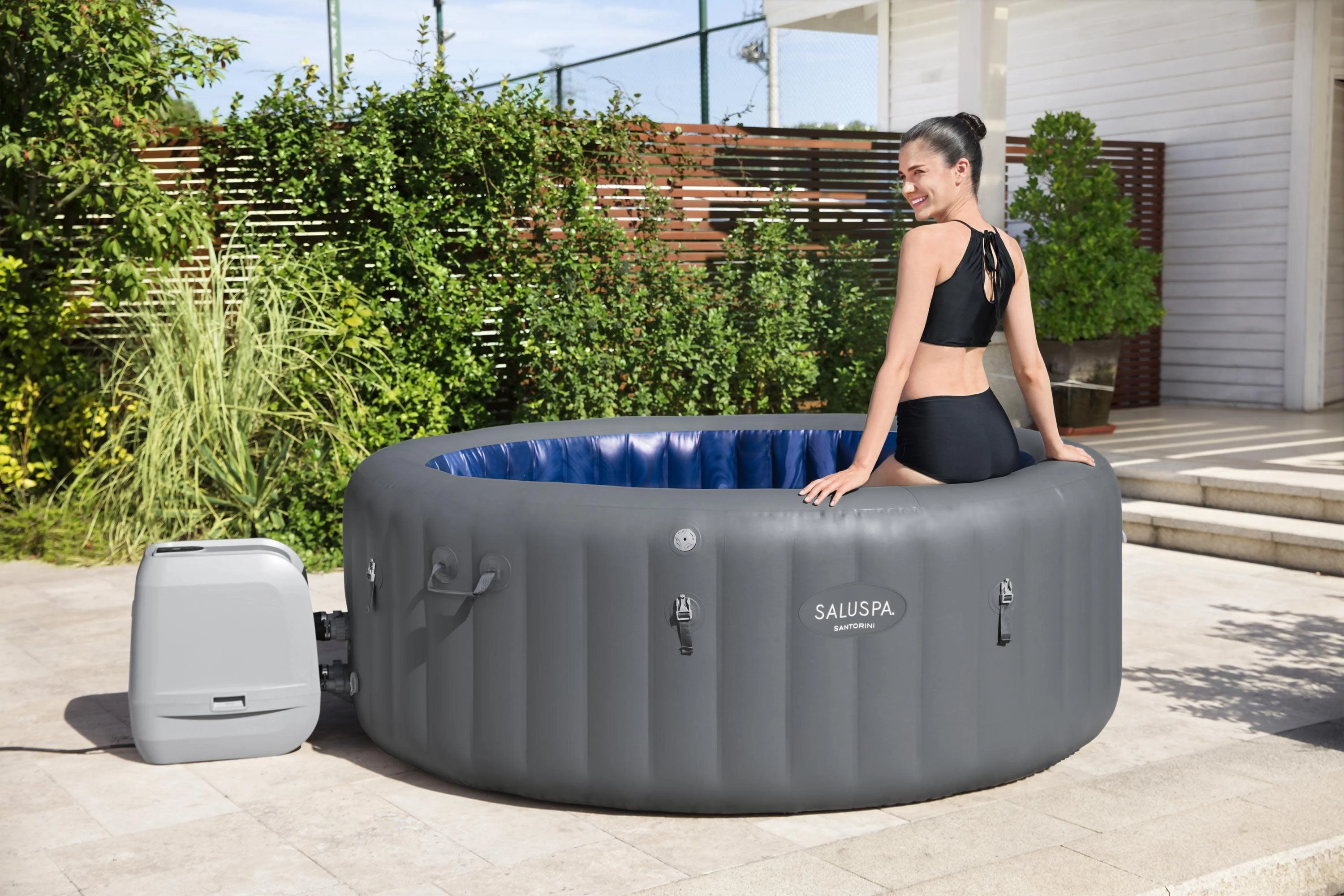 SaluSpa Santorini Inflatable Hot Tub with ColorJet LED Light 5-7 person, Maximum Temperature of 104˚F