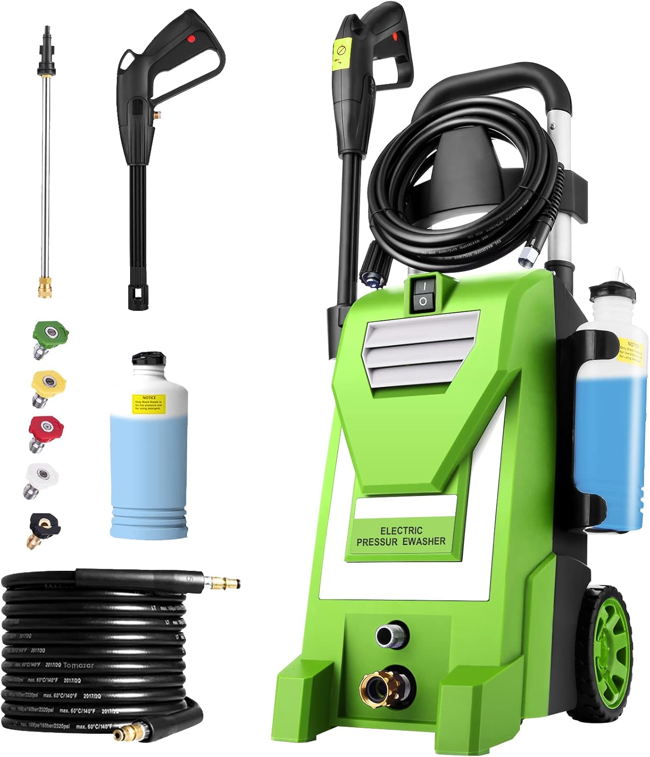 [Upgraded Version] Pressure Washer CR3800 Electric Power Washer 1800W High Pressure Washer 1.9GPM Professional High Pressure Cleaner with 5 Nozzles for Cars Driveways Fences Patios (Hose Reel-Green)