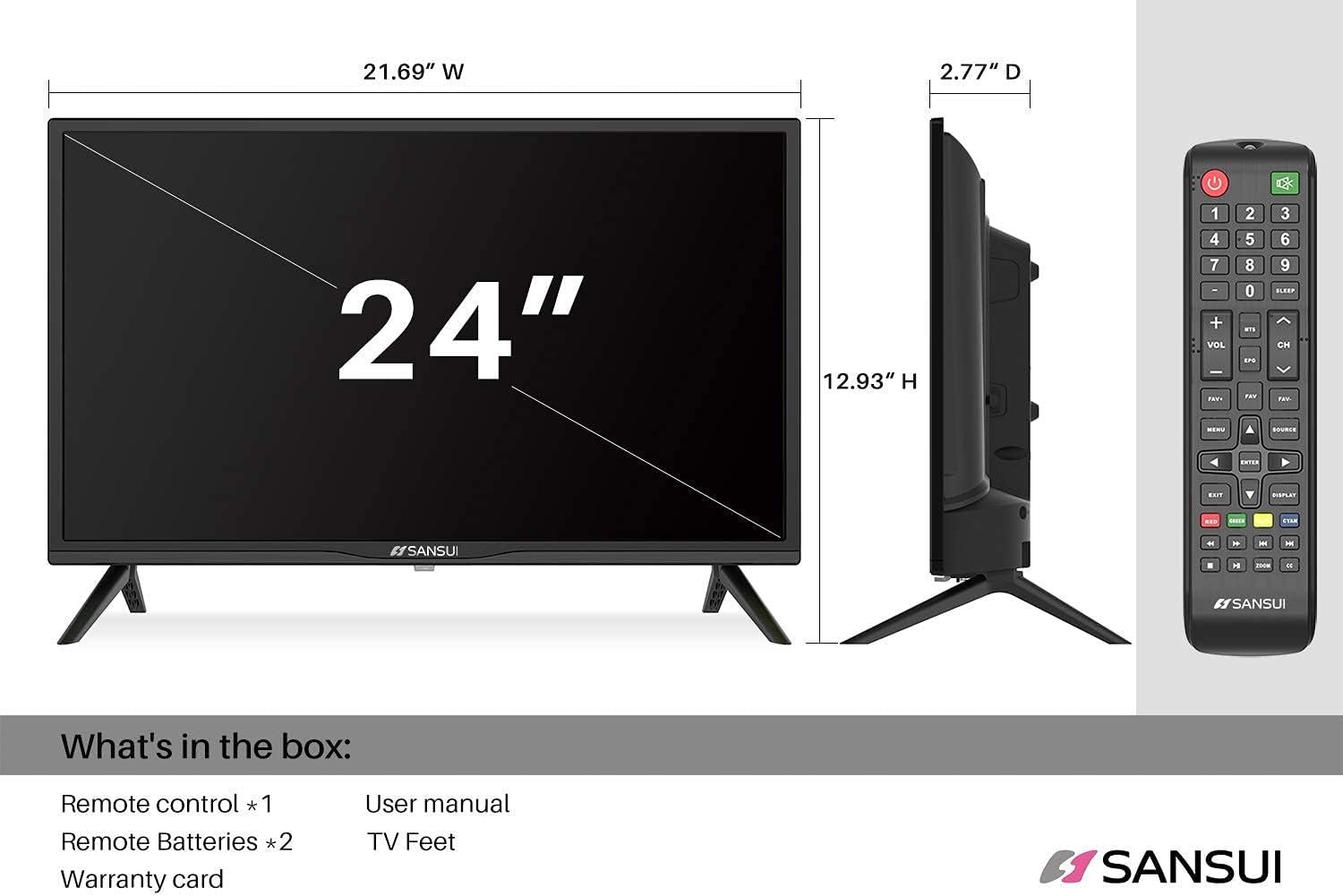 SANSUI ES24Z1, 24 inch HD (720P) LED TV with Built-in HDMI, USB, VGA, Dolby Audio(2021 Model)