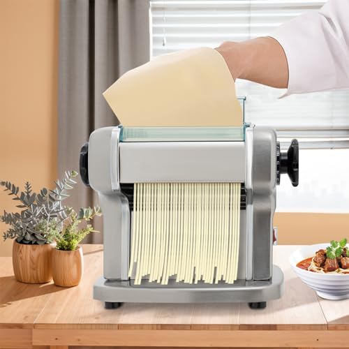 110V Electric Pasta Machine, Automatic Noodles Dumpling Dough Skin Maker 2.5mm & 4mm 2-Blades Pasta Dough Spaghetti Roller Pressing Machine 9 Thickness Settings 135W
