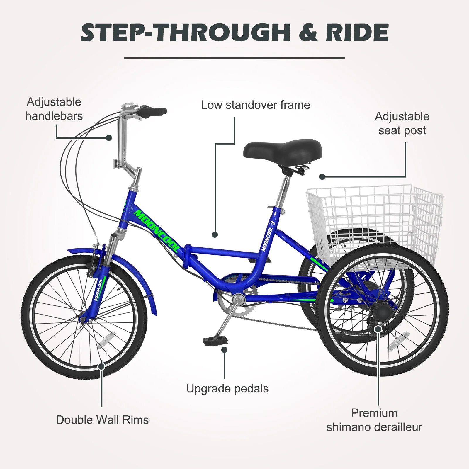 Docred Adult Folding Tricycles, 7 Speed Folding Adult Trikes, 24 inch 3 Wheels Bikes with Low Step-Through, Large Basket, Foldable Tricycle for Adults, Women, Men, Seniors - Curated Treasures Market