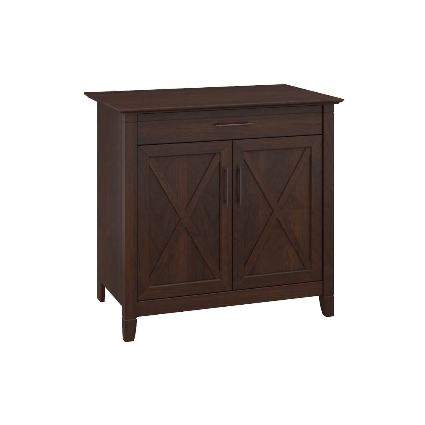 Bush Furniture Key West Secretary Desk with Keyboard Tray and Storage Cabinet in Pure White Oak
