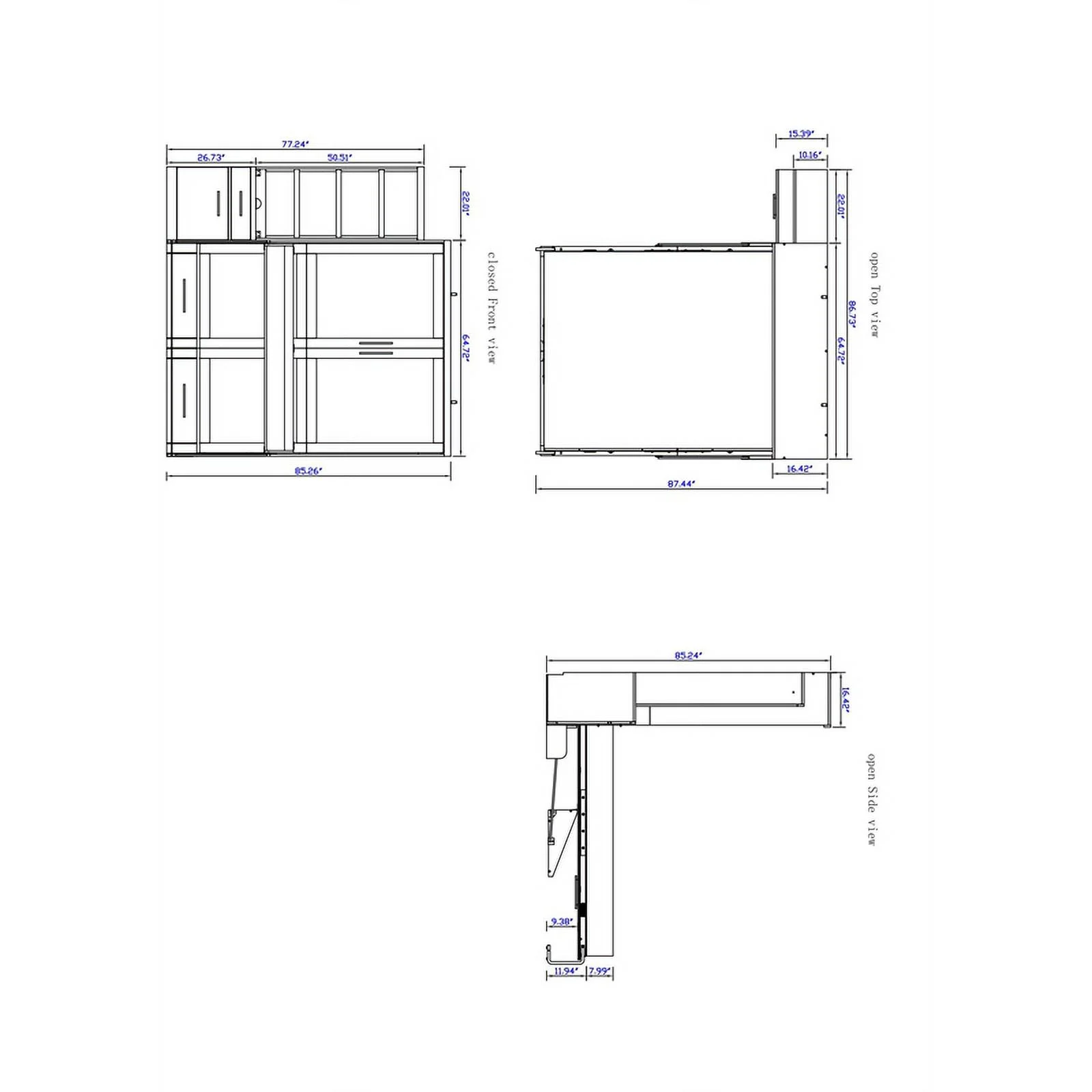 RoomAndLoft Queen Wood Murphy Wall Desk Bed & Shelf Storage in White