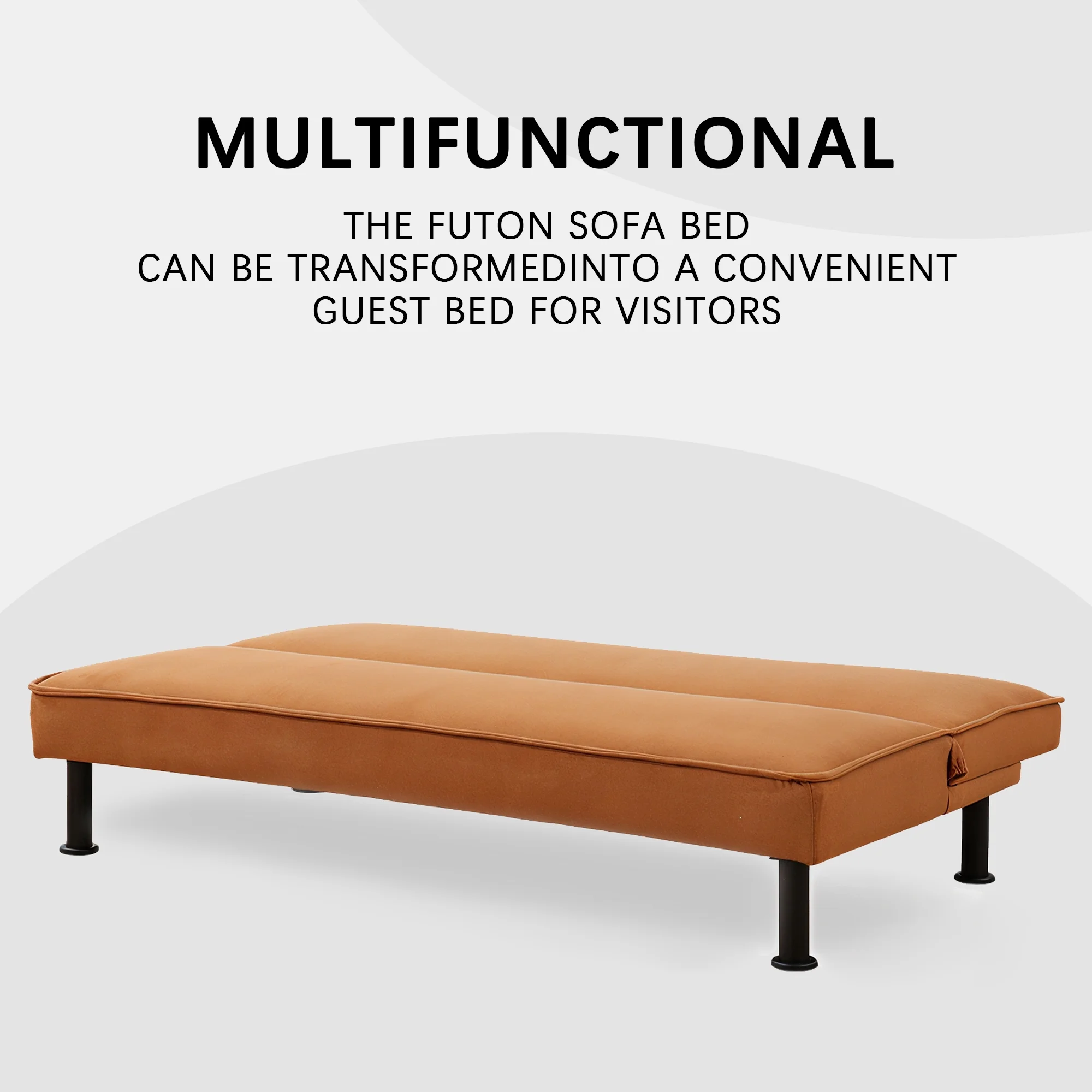 Convertible Sleeper Futon Sofa Bed Small Euro Lounger Daybed Couch for Living Room Bedroom Flannel Light Coffee