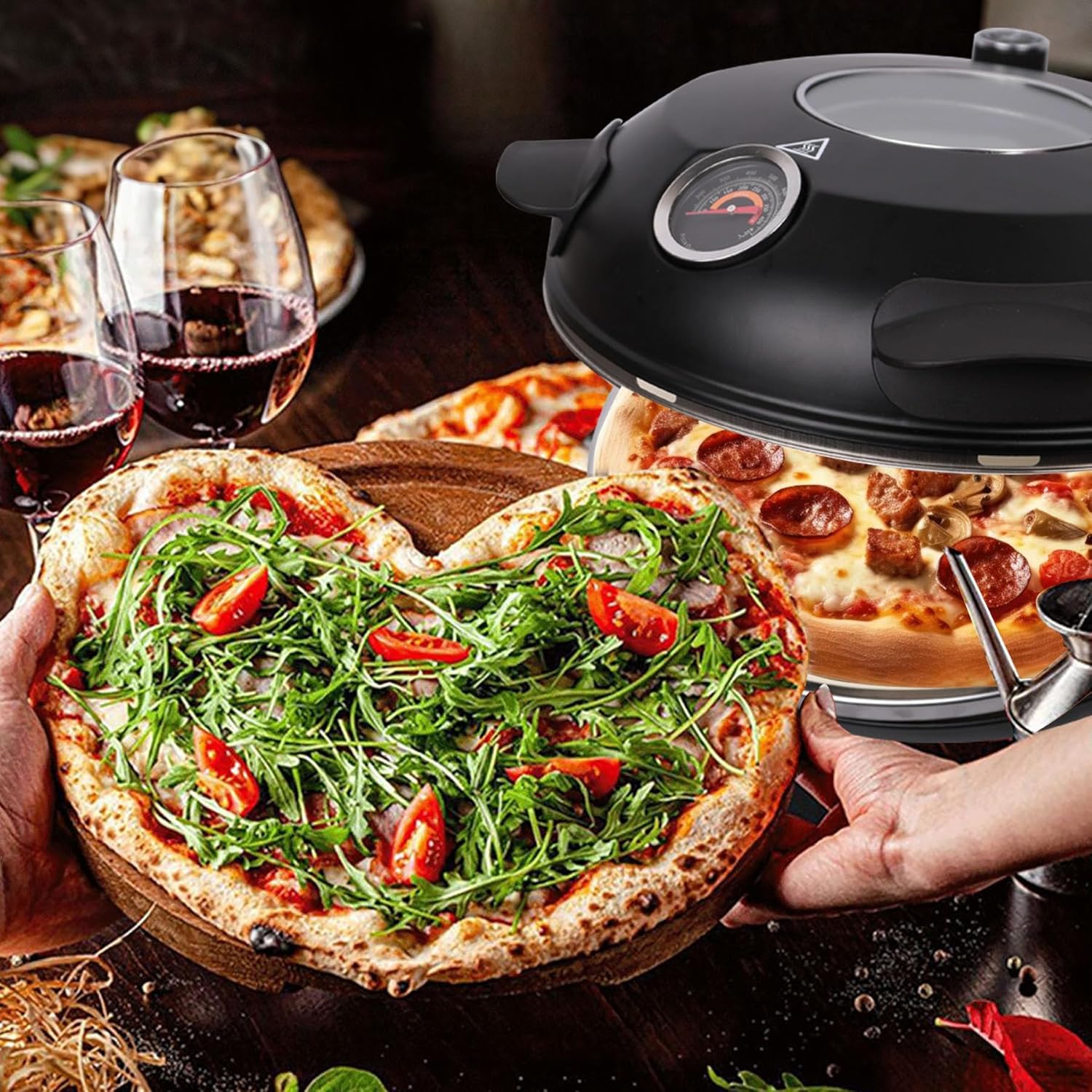 Pizza Oven 2024 Electric Pizza Oven Indoor Portable Pizza Maker 12 Inch Countertop Pizza Oven Outside, Pizza Oven Electric Indoor Heats Up To 800˚F Pizza Oven Backyard Pizza Oven As Seen on Tv