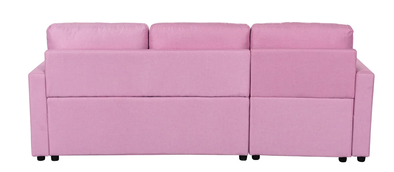 CoSoTower Pink Linen Fabric Reversible Sleeper Sectional Sofa with Storage Chaise