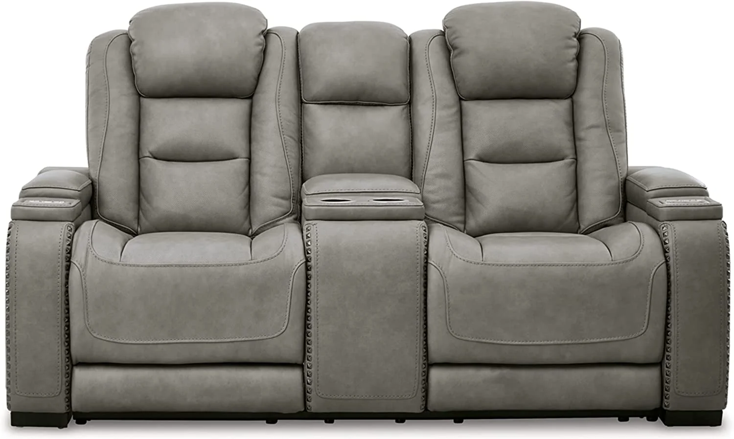 Signature Design by Ashley The Man-Den Leather Power Reclining Loveseat in Gray