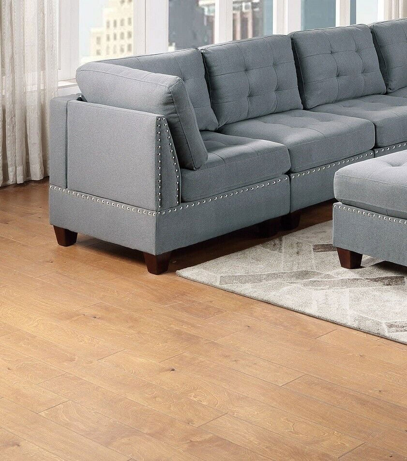 Living Room Gray Fabric Tufted Nailheads Cushion 9pcs Sectional Sofa Set 3x Corner Wedge 4x Armless Chairs 2x Ottomans Couch