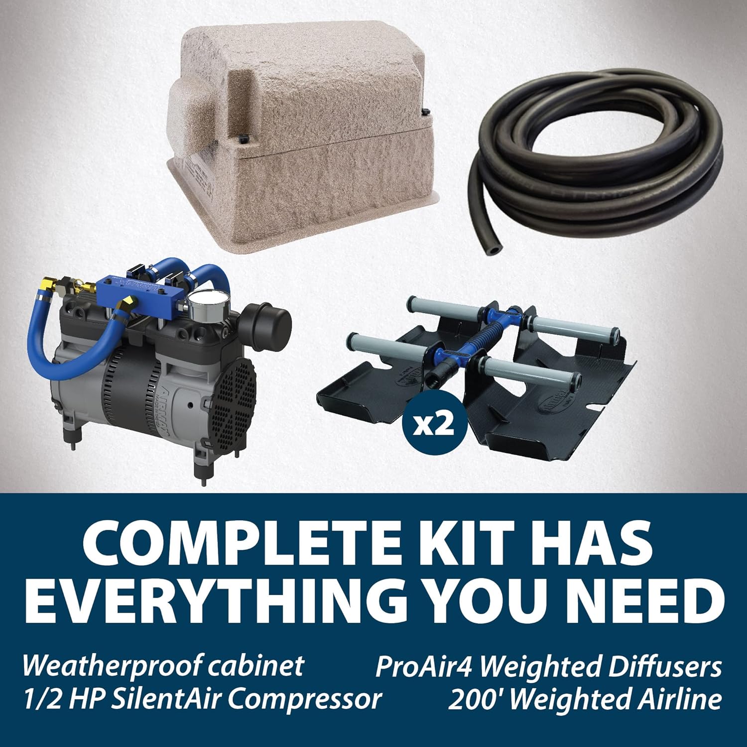 Airmax PondSeries PS20 Aeration System, Pond & Lake Aerator, Aerate Ponds & Lakes up to 2 Acres, Quiet & Energy Efficient Compressor, Maximum Water Circulation, 2 Air Diffuser Kit, 115v