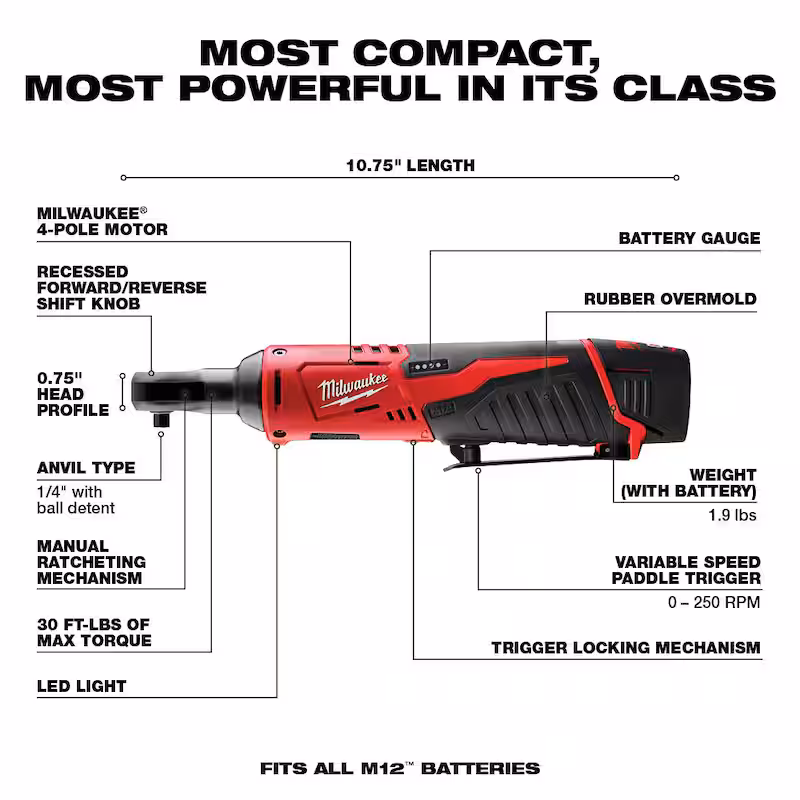 M12 12V Lithium-Ion Cordless 1/4 in. Ratchet and 3/8 in. Ratchet Combo Kit (2-Tool) W/ (2) 2.0Ah Batteries