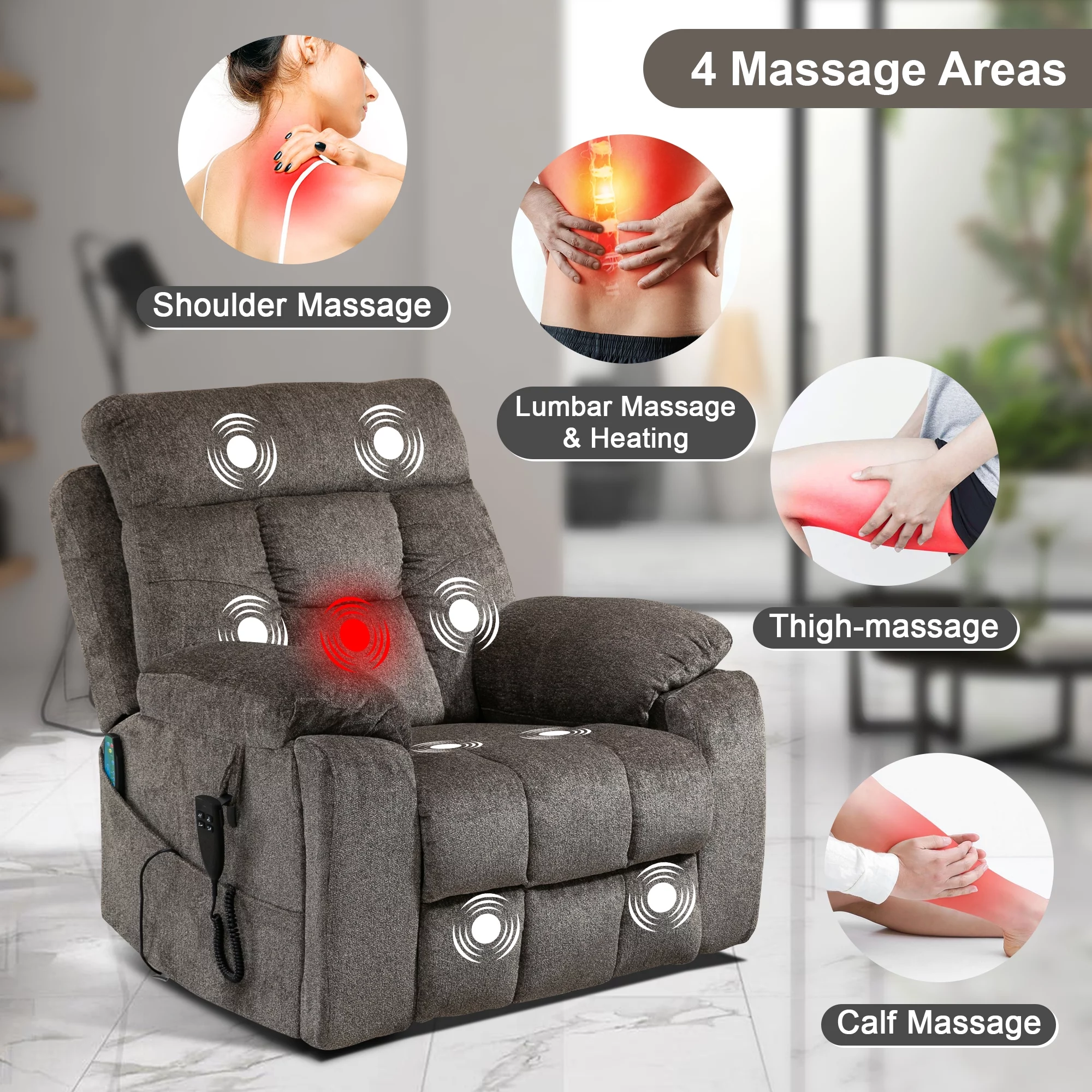 Oversized Power Lift Recliner Chair with Massage and Heat for Elderly, 180° Big Man Dual Motor Lift Recliner, Large Electric Recliner Chair with 2 Cup Holders,Side Pocket,Single Rocker Sofa 400lbs