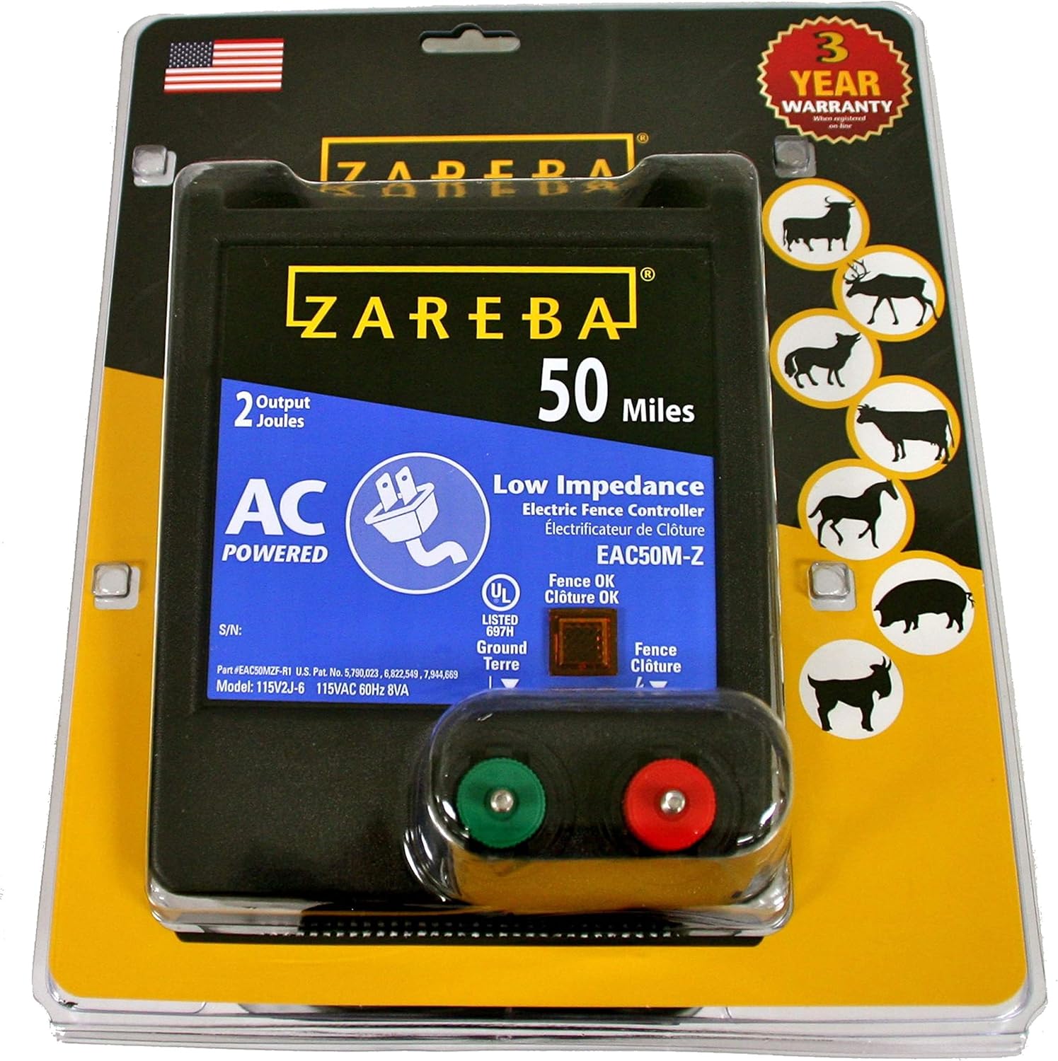 Zareba EAC50M-Z AC-Powered Low-Impedence 50-Mile-Range Electric Fence Charger