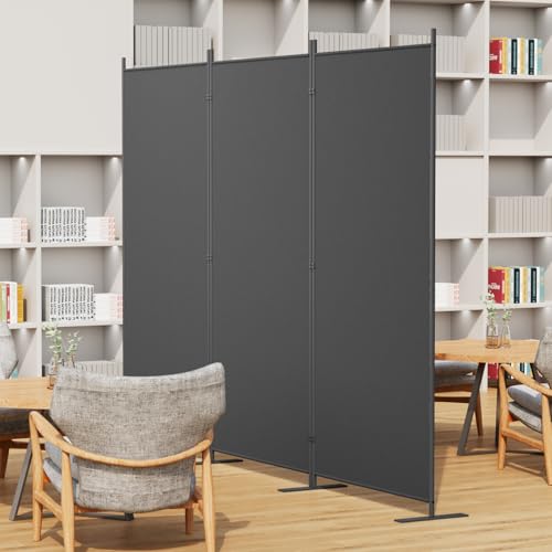 Helios&Hestia 8-Panel 6 ft Tall Indoor Folding Room Divider, Portable Privacy Screen, Freestanding Partition Separator, Temporary Wall Separation for Bedroom, Office, 160" W X 71" H, Dark Grey