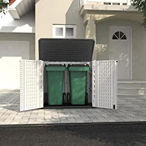 KINYING 4.2'x3.4'ft. Outdoor Large Horizontal Storage Shed, Weather Resistant Resin Tool Shed, Multi-Opening Door for Easy Storage of Trash Cans, Garden Tools, Lawn Mowers, Waterproof, Lock
