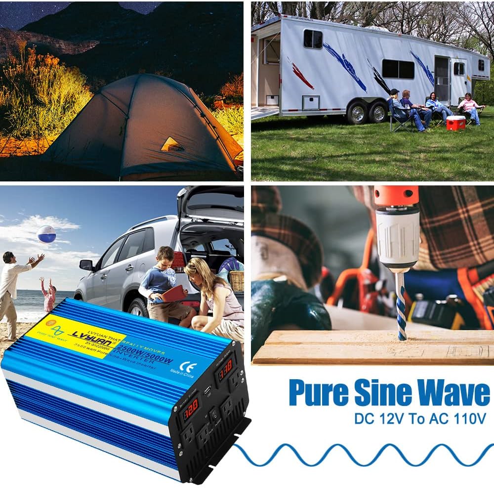Cantonape Pure Sine Wave Inverter 4000W Power Inverter 24V to 110V DC to AC with LED Display Remote Controller for Truck RV Home Solar System