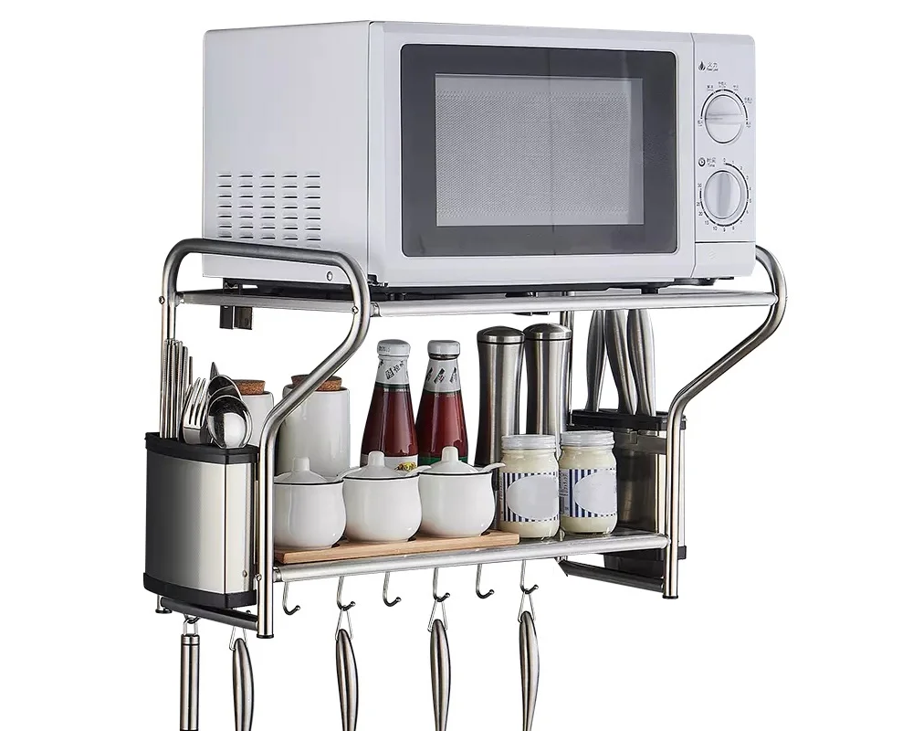 INTSUPERMAI Microwave Oven Wall Mount Shelf Rack Stainless Steel Kitchen Storage Shelf