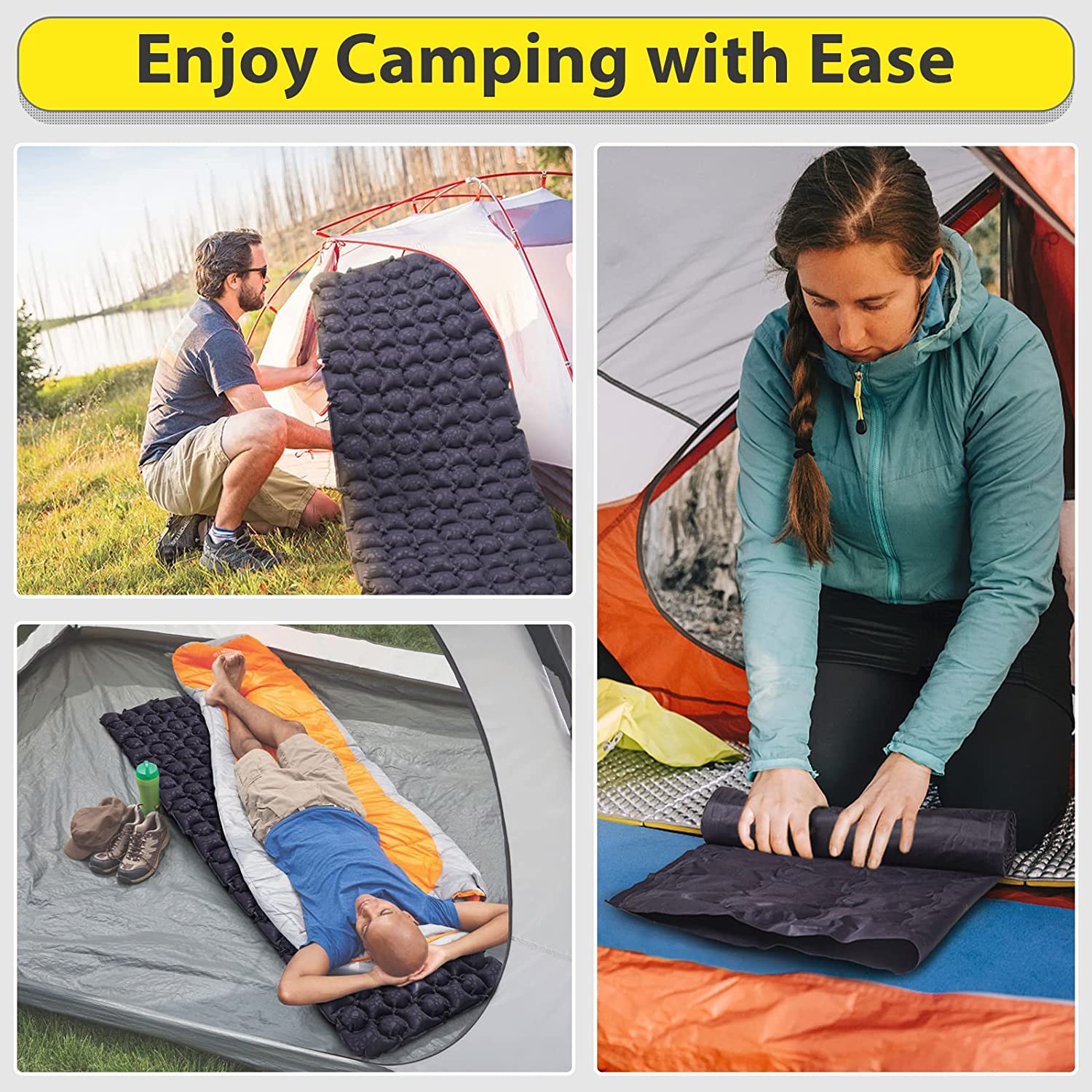 Beyondhome Sleeping Pad, 74.5"L x 23"W x 2.1"H One Person Camping Mattress for Backpacking, Hiking- Navy Blue