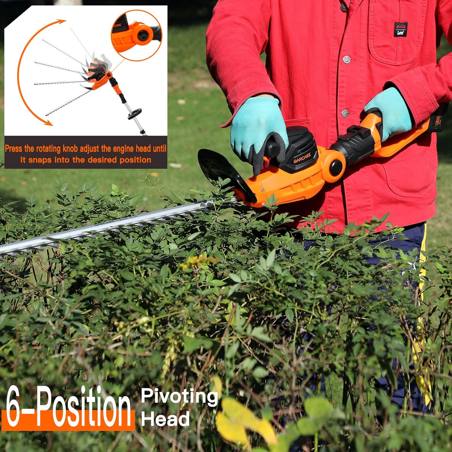 GARCARE Cordless Pole Hedge Trimmer, 2 in 1 Electric Telescopic Hedge Trimmers Long Reach with 20V 4.0Ah Battery and Quick Charger (20inch Cutting Blade Length,3/4inch Cutting Capacity, 1200rpm)