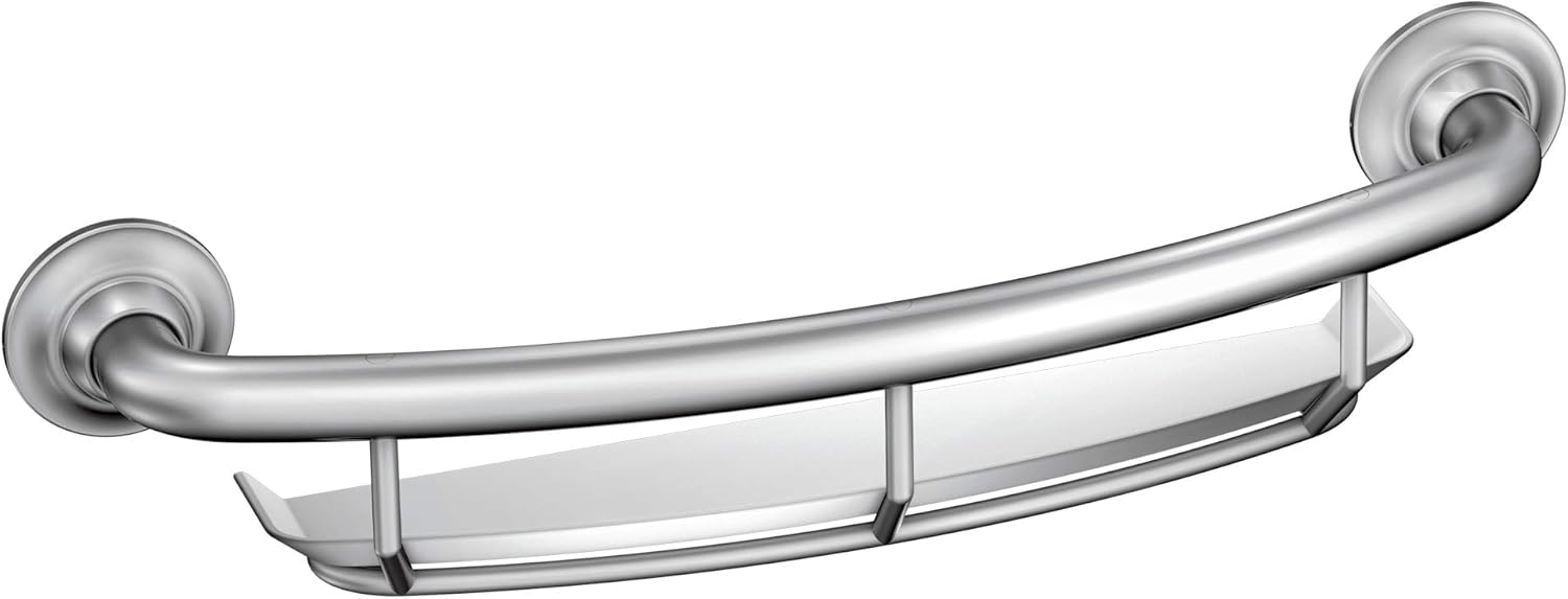 Moen LR2356DCH Home Care 16-Inch Screw-in Curved Bath Safety Grab Bar with Built-in Shelf, Chrome