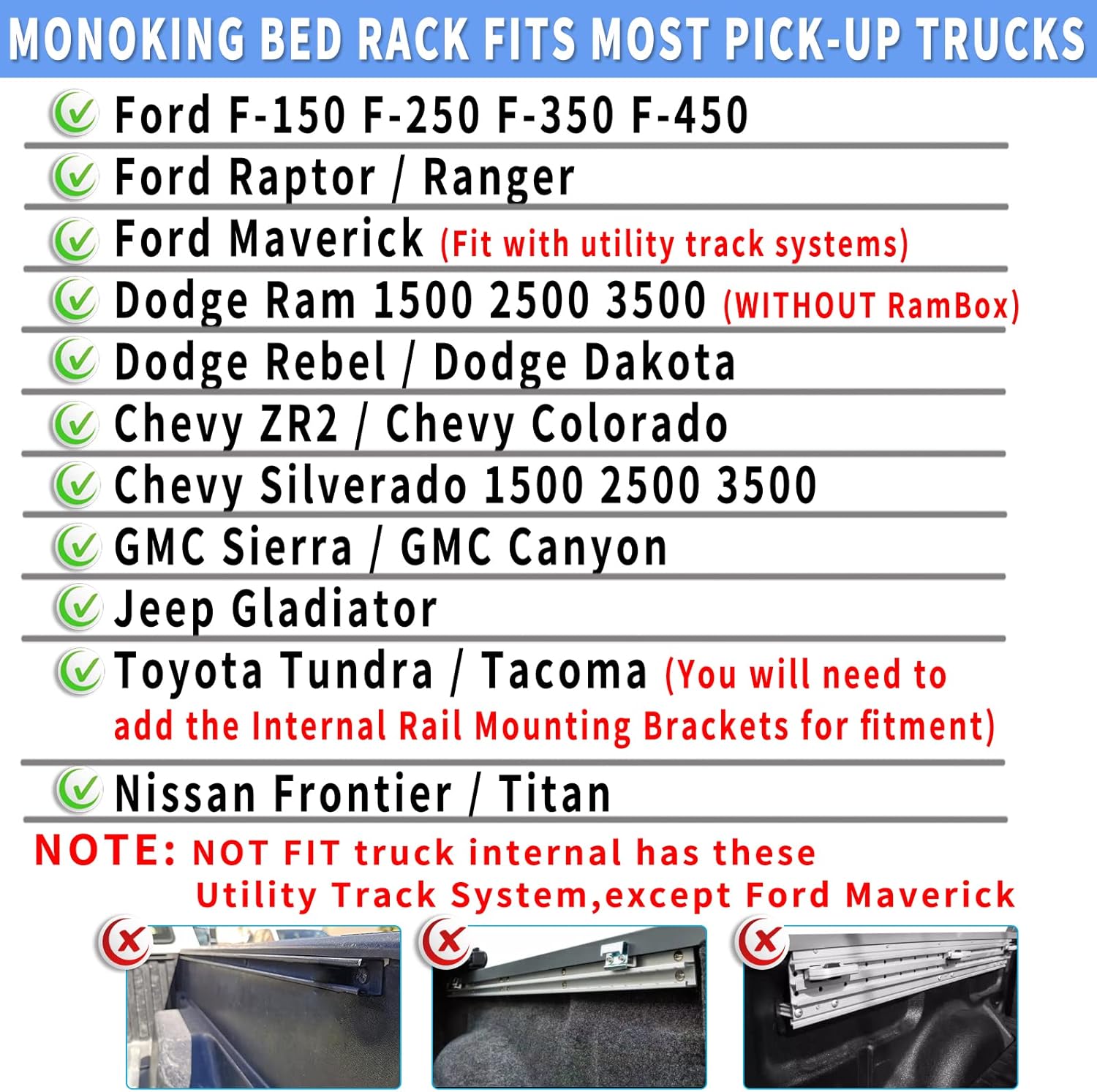 Truck Bed Racks Low Profile, MONOKING Truck Ladder Racks Adjustable Height Heavy Duty Bed Rack for Kayaks Bikes Rooftop Tent