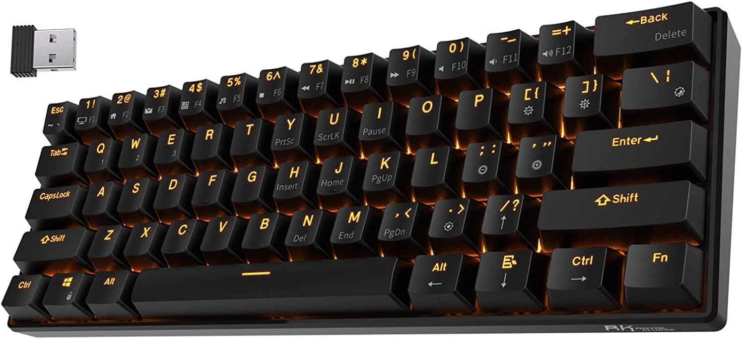 RK ROYAL KLUDGE RK61 Wireless 60% Triple Mode Mechanical Keyboard, 61 Keys Bluetooth Mechanical Keyboard, Compact Gaming Keyboard with Programmable Software (Hot-Swappable Brown Switch, White)