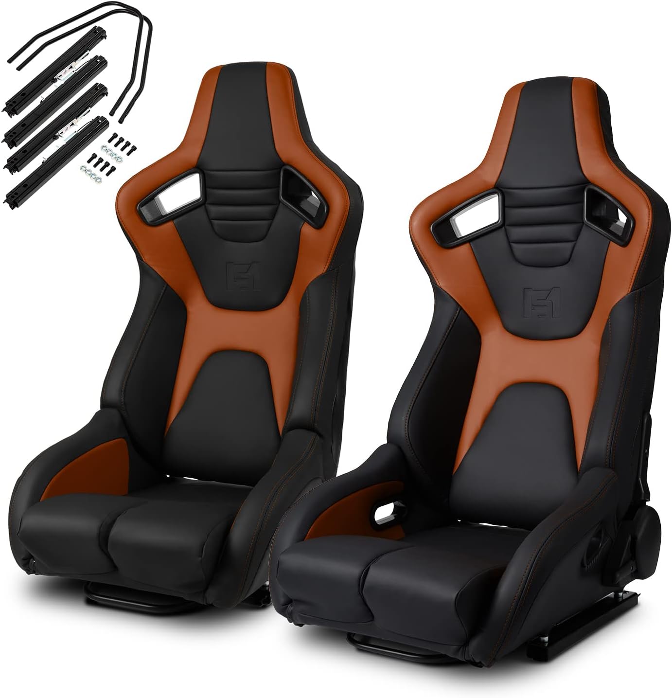 ModifyStreet Universal Black+Blue PVC Carbon Fiber Leather Reclinable Racing Seats Pair - Venom Series