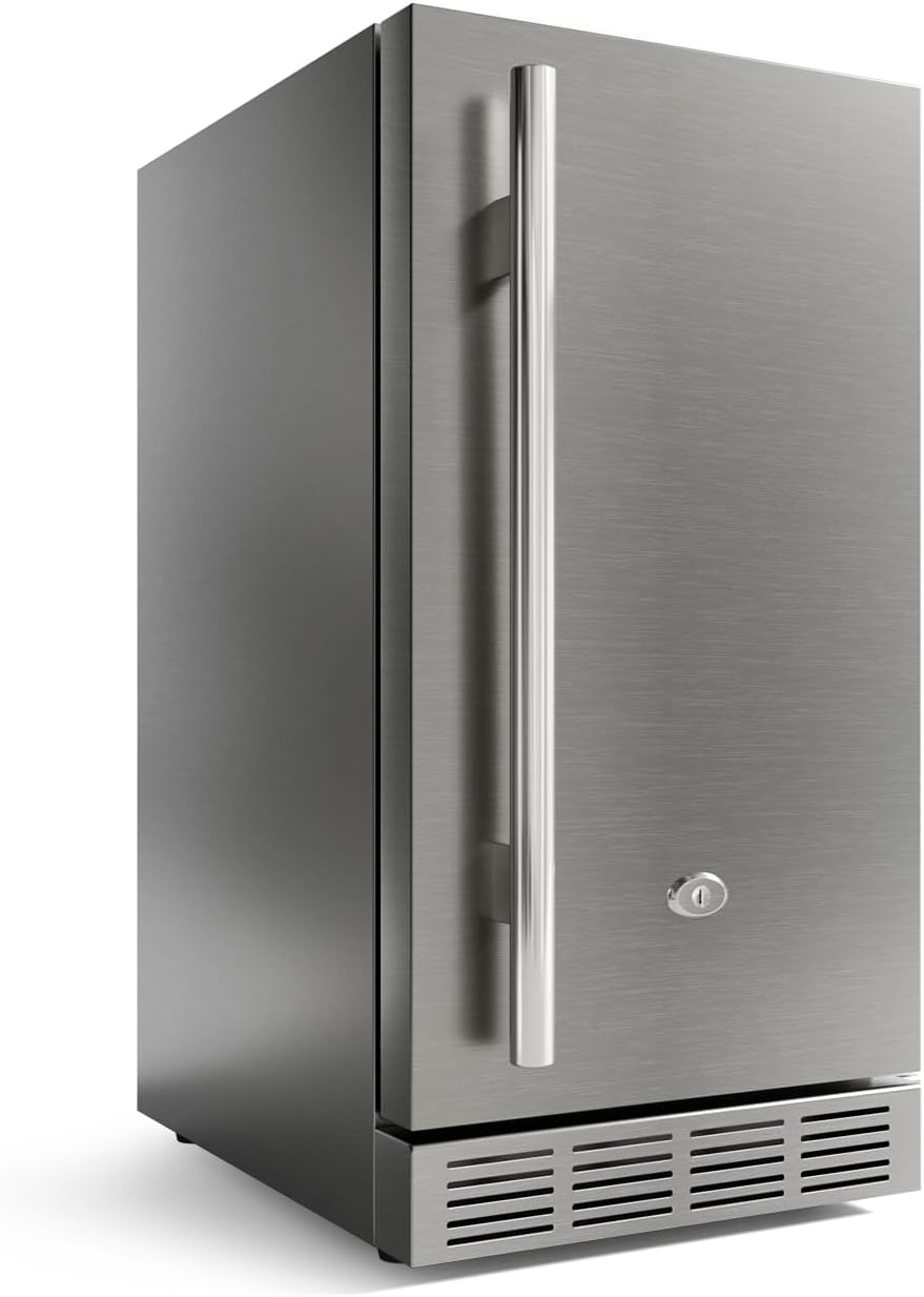 15 Inch Outdoor Refrigerator, Weather Proof Stainless Steel Beverage Beer Cooler Under Counter Fridge, Indoor/Outdoor Refrigerator with 3 Shelves for Patio Kitchen and Commercial Use