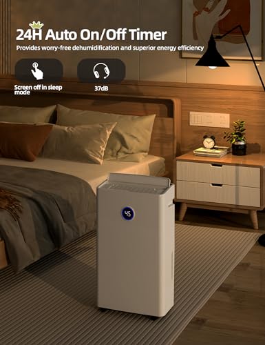 4500 Sq. Ft Dehumidifier for Basement, 50 Pints for Bedroom and Large Home, Bathroom with Drain Hose for Continuous Drainage, 5L Water Tank
