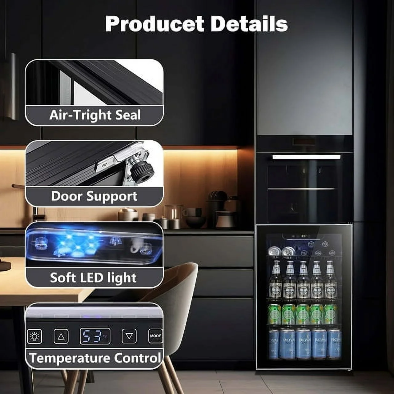 KISSAIR 3.2 Cu.ft Beverage Refrigerator Cooler -120 Can Mini Fridge, Freestanding Wine Chiller, Glass Door for Soda, Beer or Wine Constant Glass Door for Home/Office/Bar-Black