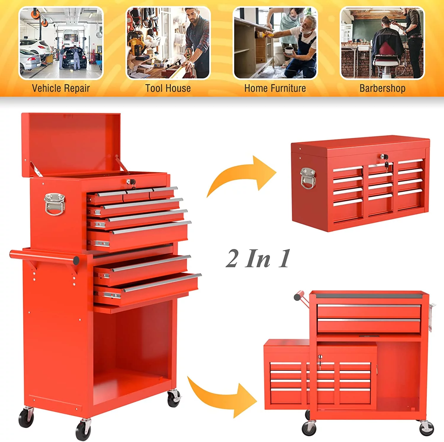 Rolling Tool Chest with Wheels and 8 Drawers, Detachable Large Toolbox Storage Cabinet with Lock,Locking Mechanic Tool Cart for Warehouse, Workshop,Garage,Blue