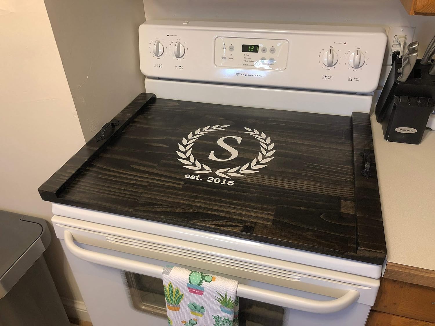 Rustic Stove Top Cover for Electric and Gas Stoves, Wooden Stove Tray, Personalized Noodle Board with Handles, Monogram Stove Cover Board, Wood Cooktop Tray, Decorative Range Tray, Stovetop Protector