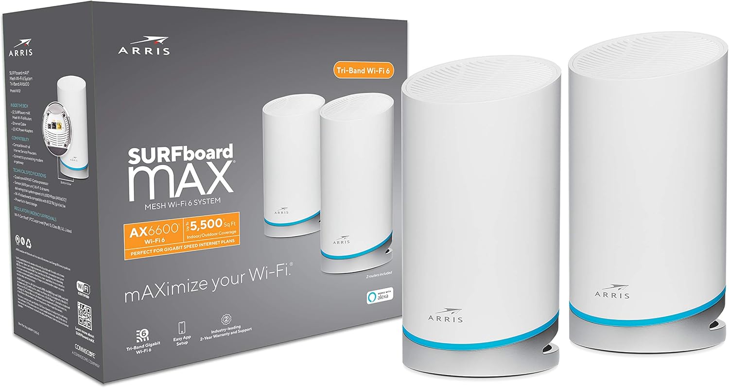 ARRIS Surfboard mAX AX6600 Tri-Band Wi-Fi 6 Mesh Router (W21)