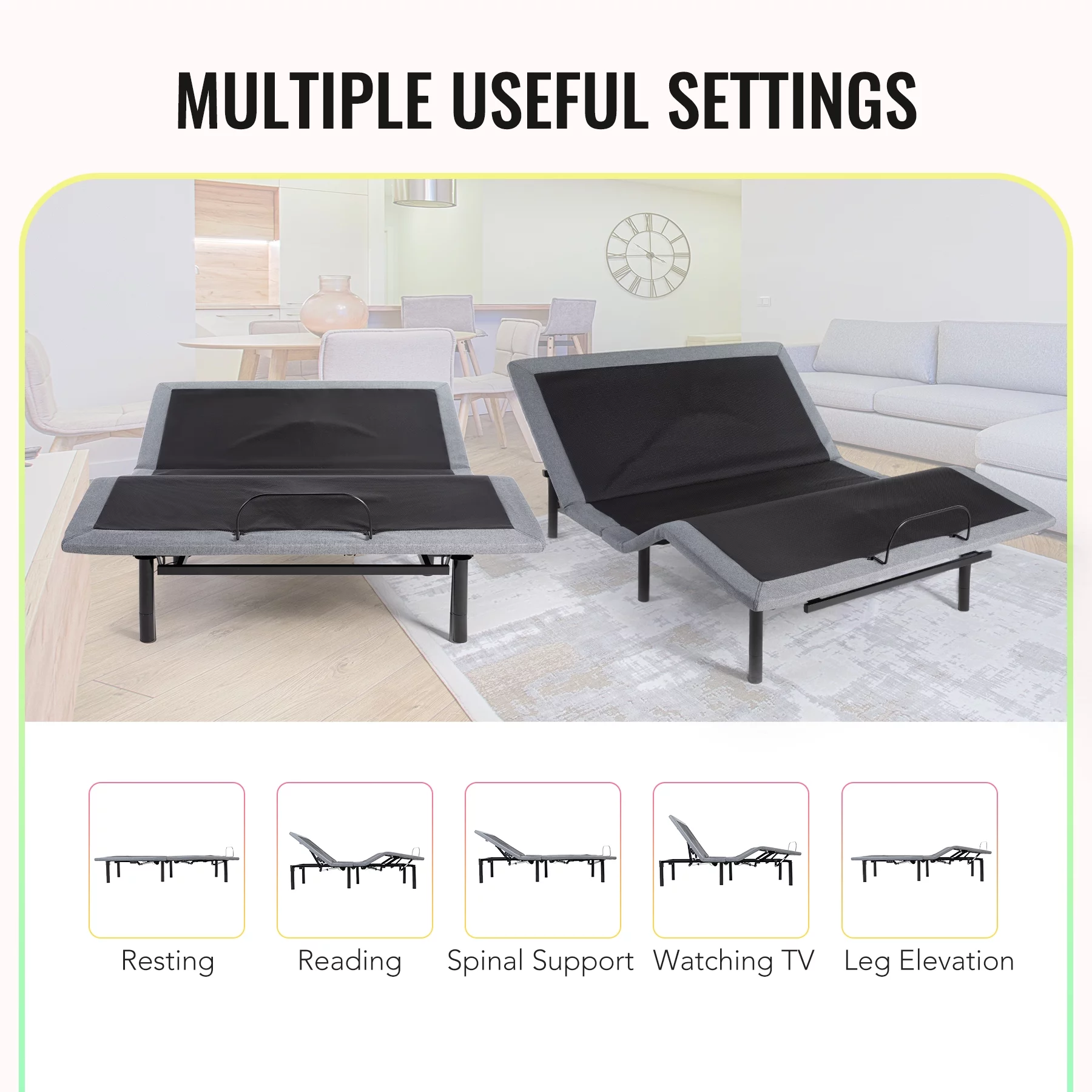 Motorized Bed Frame for Queen Size Mattress w Remote, USB Ports, & Massage