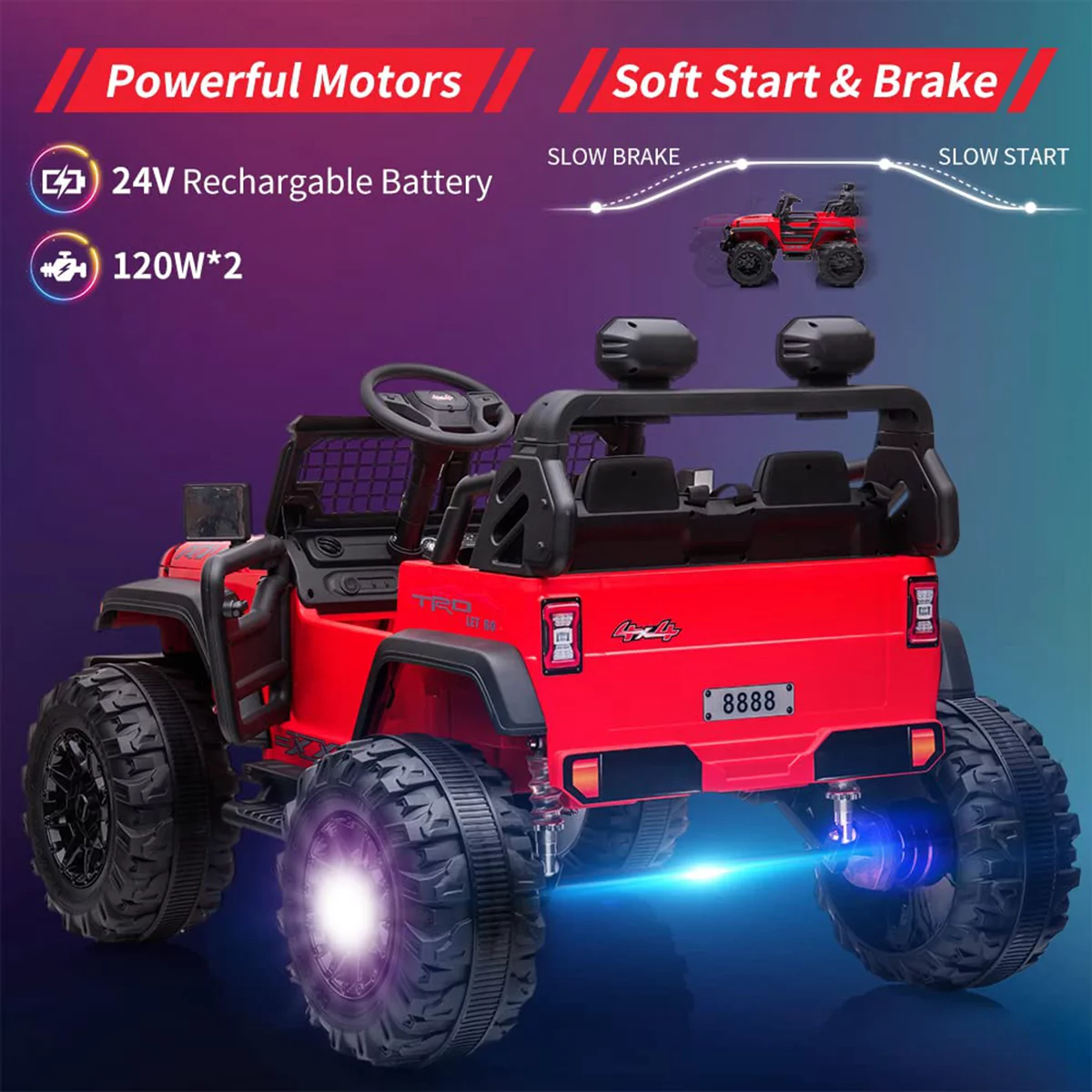 Sakiyrr 2-Seater Kids Ride on Car with Remote Control, 24V Electric Vehicle Toy with Storage Space, Red
