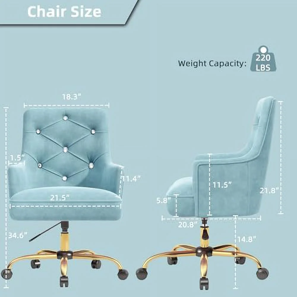 Blue Vanity Chair with Back  Velvet Desk Chair for Makeup Room  Cute Swivel Vanity Chair with Rolling Wheels  Blue Fluffy Desk Chair for  Office  Vanity Chair for Girls