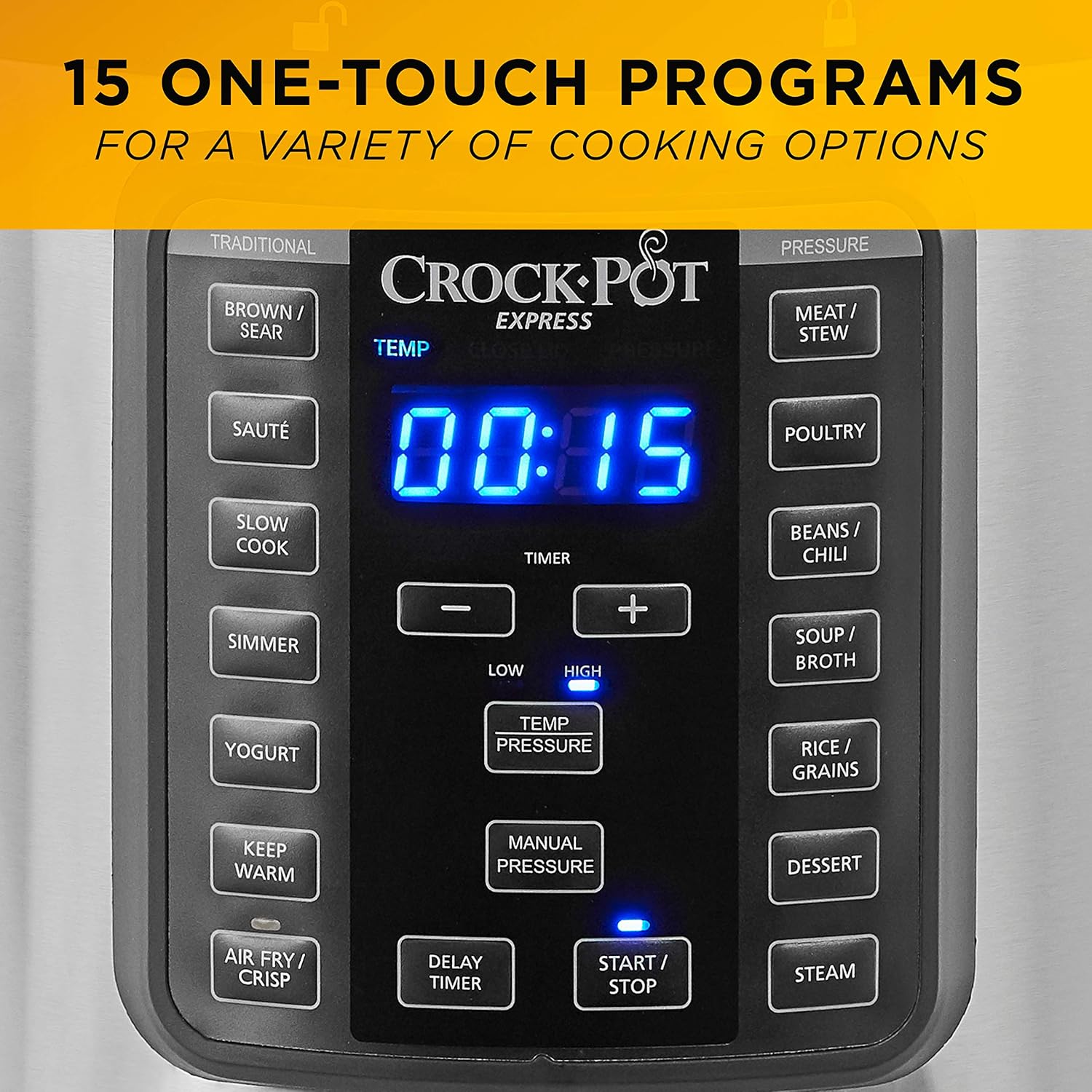 Crock-pot SCCPPA800-V1 Express Crisp 8-Quart Pressure Cooker Includes Air Fryer Lid, Stainless Steel